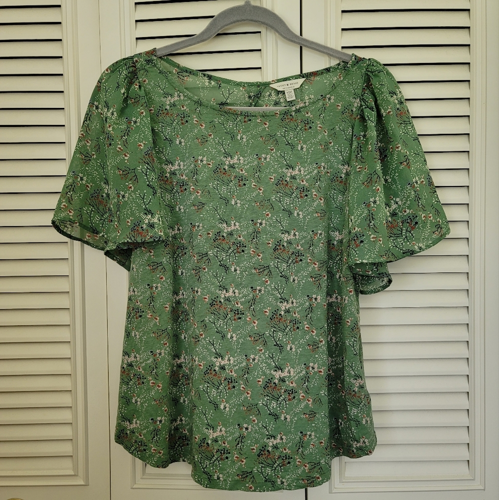 Lucky Brand mixed media flutter sleeve top